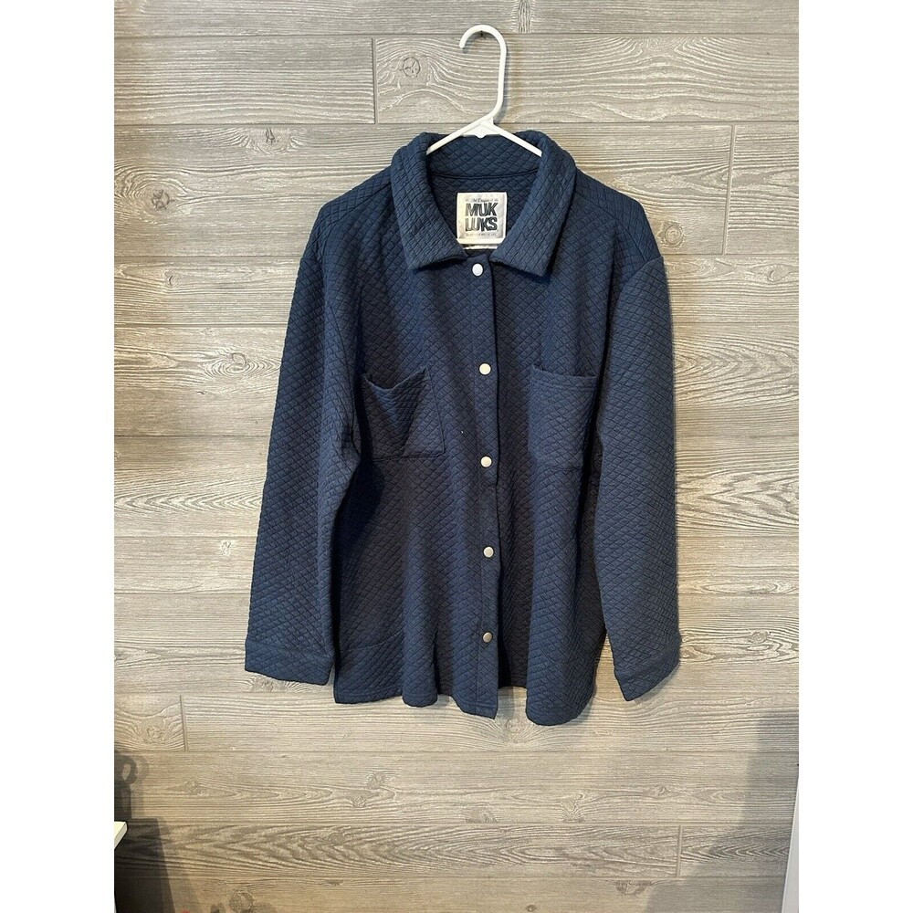 Muk Luks Womens‎ Size XL Blue Quilted Lounge Shacket Snap Front